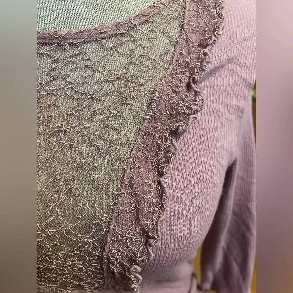 Free People Intimately Mauve Lace Inset Thermal Top — Size L